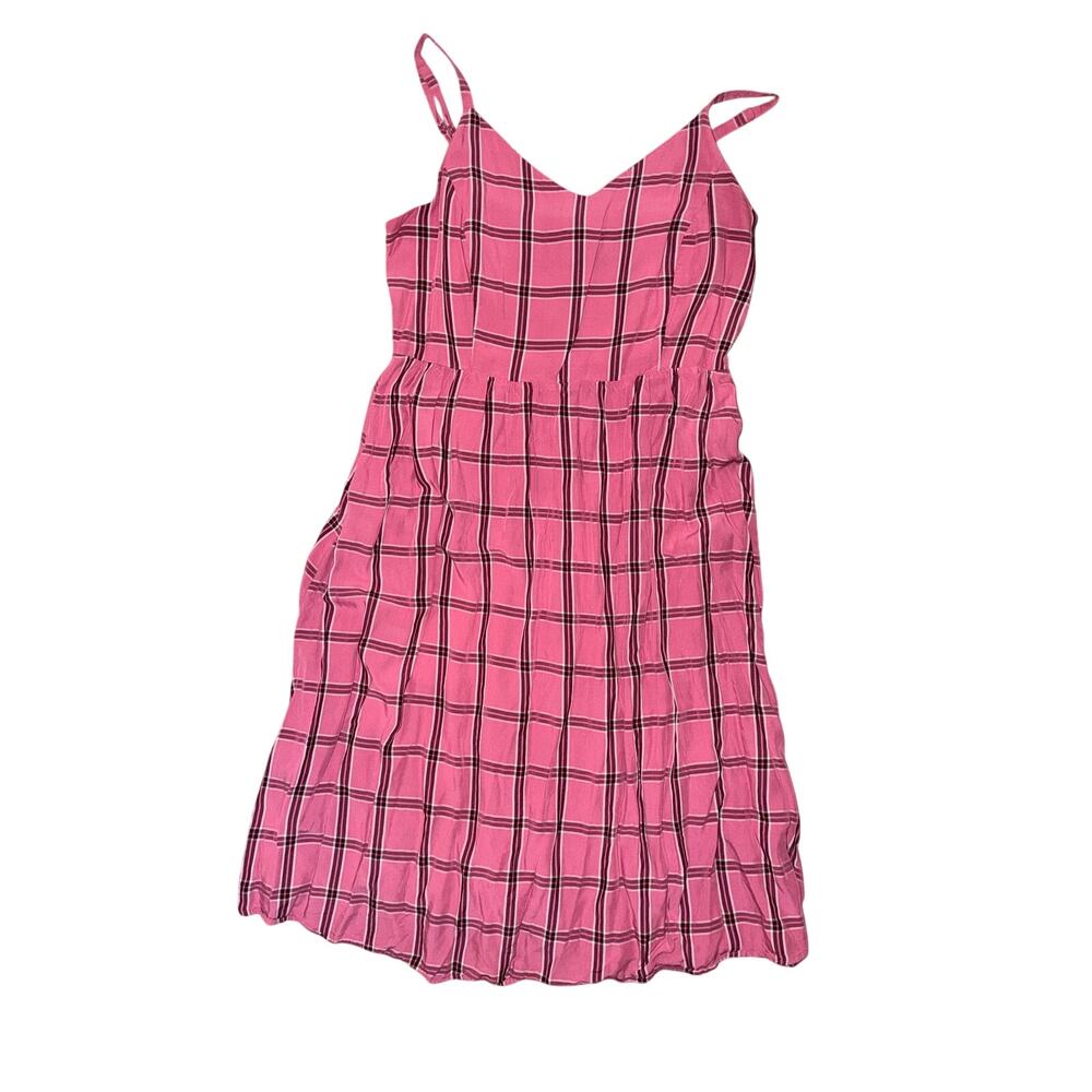 Old navy melon pink windowpane plaid cami dress XL viscose preppy academia